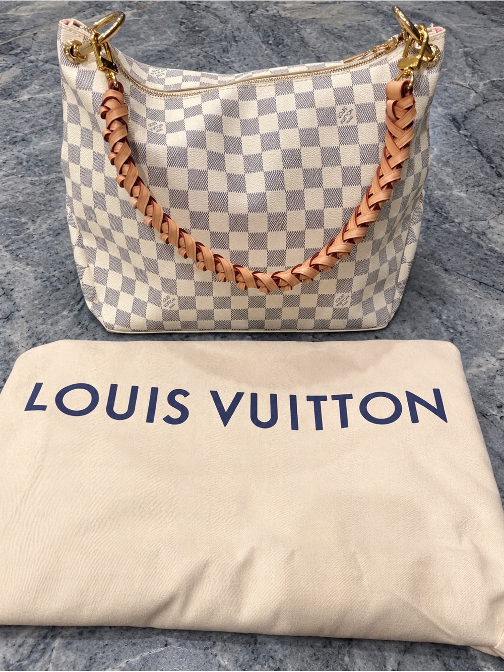Louis Vuitton Damier Azur Braided Handle Shoulder Bag - Cream/Light Brown/Gold